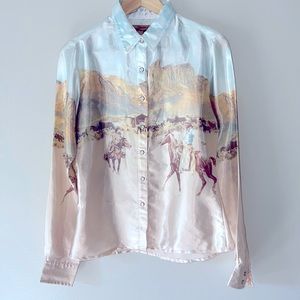 Wrangler Silk Long Sleeve Western Blouse with Pearl Snap Buttons